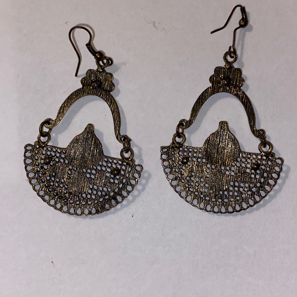 Silver-Tone Ornate Filigree Lightweight Hoop Dangle Earrings - Picture 4 of 8